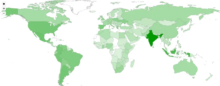 Map showing where eduActiv8 has been downloaded from, since 2017